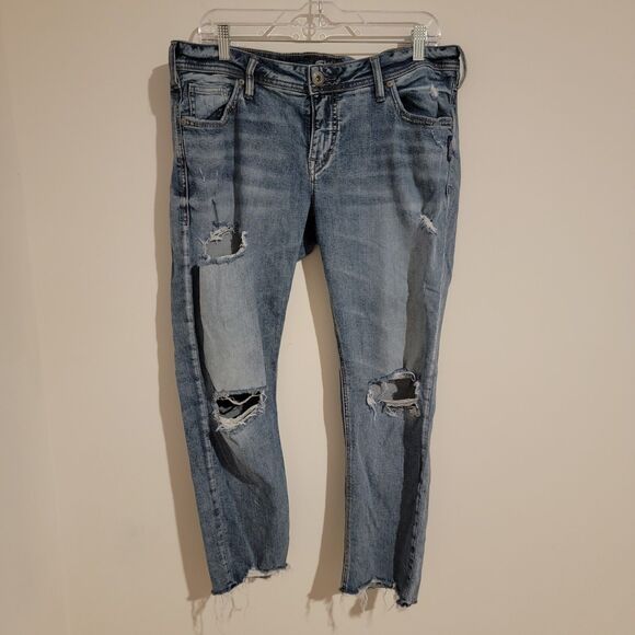 Silver Sam Womens Boyfriend Jeans Size 32x27 Distressed Light Wash Ripped Grunge - Picture 1 of 7